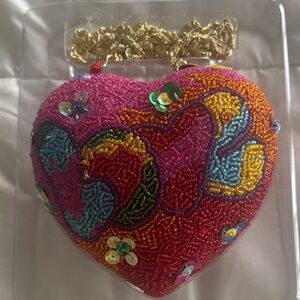 Vibrant Multicolor Beaded Heart Clutch